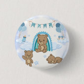 Blauer Teddybär-Baby-Party  Button (Vorderseite)