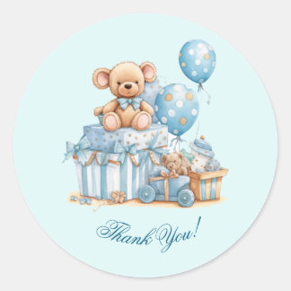 Blauer Teddybär Baby Shower Dankeschön Aufkleber