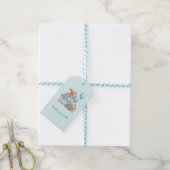 Blauer Teddybär Baby Shower Geschenkanhänger (Mit Garn)
