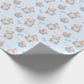 Blauer Teddybär Baby Shower Geschenkverpackungspap Geschenkpapier (Ecke)