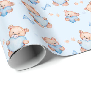 Blauer Teddybär Baby Shower Geschenkverpackungspap Geschenkpapier