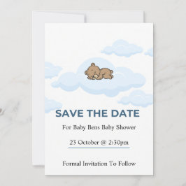 Blauer Teddybär Baby Shower Save the Date Karte