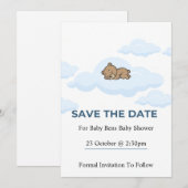 Blauer Teddybär Baby Shower Save the Date Karte (Vorne/Hinten)