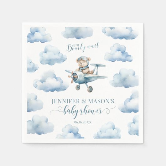 Blauer Teddybär Babydusche Serviette (Vorderseite)