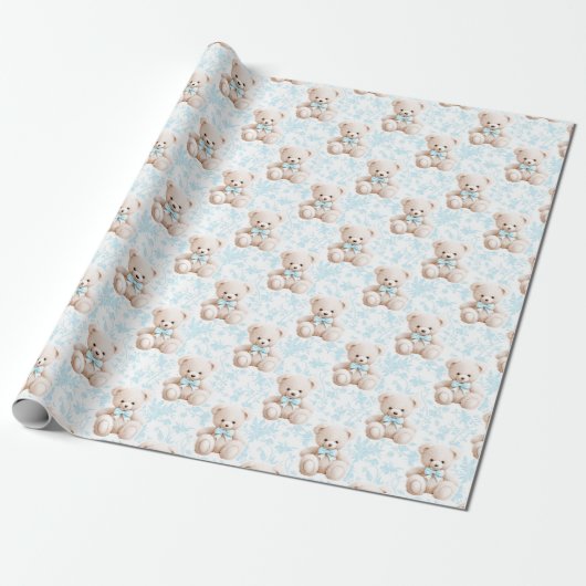 Blauer Teddybär Babyduschpapier Geschenkpapier (Ungerollt)