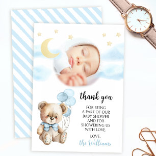 Blauer Teddybär-Ballon-Baby-Junge-Shower-Foto Dankeskarte