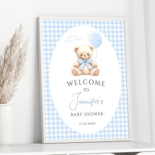 Blauer Teddybär-Ballon-Bogen-Baby-Shower-Willkomme Poster