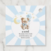 Blauer Teddybär Ballons Baby Junge Dusche Anhänger (Rückseite)