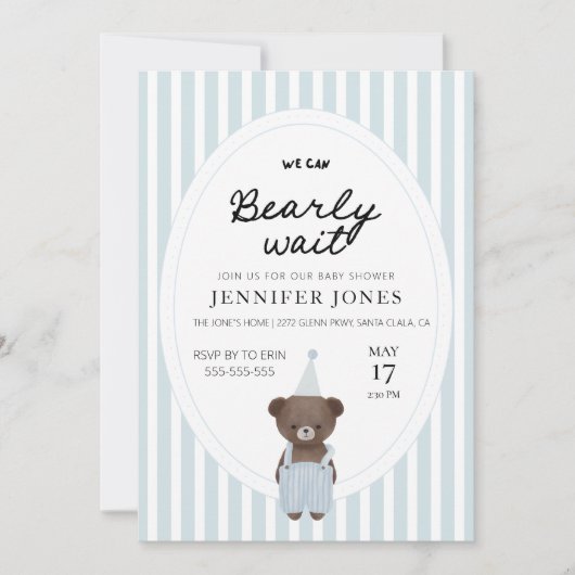 Blauer Teddybär Einladung (Vorderseite)