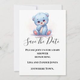 Blauer Teddybär für Babyjungen - Save-the-Date-Ein Einladung