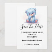 Blauer Teddybär für Babyjungen - Save-the-Date-Ein Einladung (Vorne/Hinten)