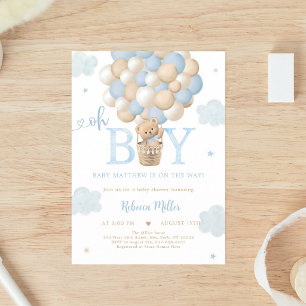 Blauer Teddybär Heißluftballon Jungen Baby Shower Einladung