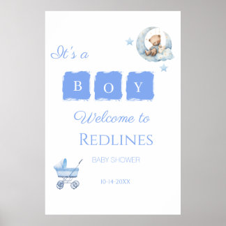 Blauer Teddybär It's a Boy Baby Shower Poster