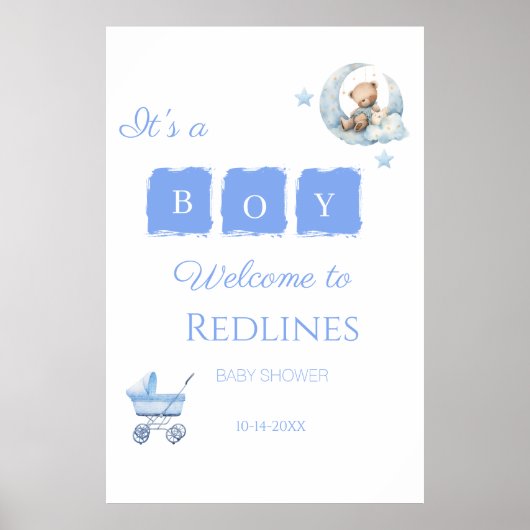 Blauer Teddybär It's a Boy Baby Shower Poster (Vorne)