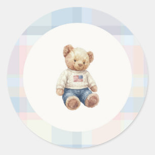 Blauer Teddybär-Junge-Aufkleber Runder Aufkleber