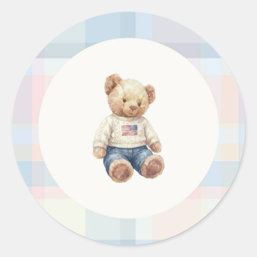 Blauer Teddybär-Junge-Aufkleber Runder Aufkleber (Vorderseite)
