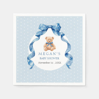 Blauer Teddybär Junge Baby Shower Serviette