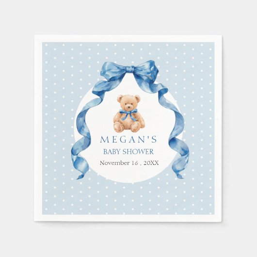 Blauer Teddybär Junge Baby Shower  Serviette (Vorderseite)