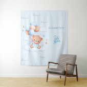 Blauer Teddybär-Junge Baby Shower Wandteppich (Beispiel)