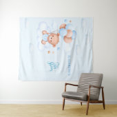 Blauer Teddybär-Junge Baby Shower Wandteppich (Beispiel (Horizontal))