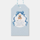 Blauer Teddybär Junge Babyparty  Geschenkanhänger (Vorderseite)