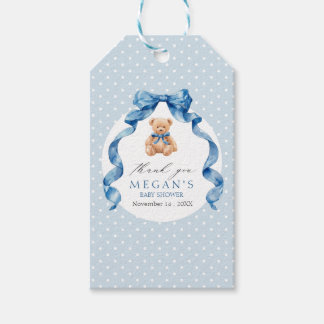 Blauer Teddybär Junge Babyparty Geschenkanhänger