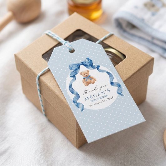Blauer Teddybär Junge Babyparty  Geschenkanhänger