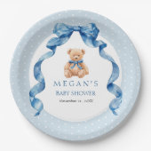 Blauer Teddybär Junge Babyparty  Pappteller (Vorderseite)