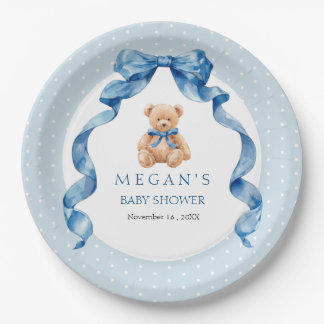 Blauer Teddybär Junge Babyparty Pappteller