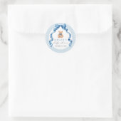 Blauer Teddybär Junge Babyparty  Runder Aufkleber (Tasche)