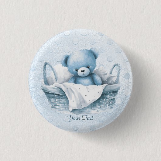 Blauer Teddybär mit Aktionskorbknopf Button (Vorderseite)