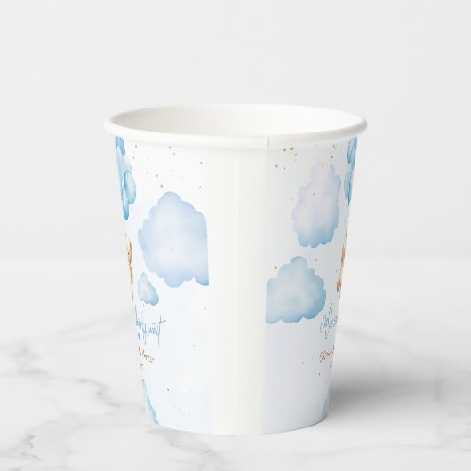 Blauer Teddybär mit Ballons Babydusche Pappbecher (Rechts)