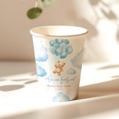 Blauer Teddybär mit Ballons Babydusche Pappbecher