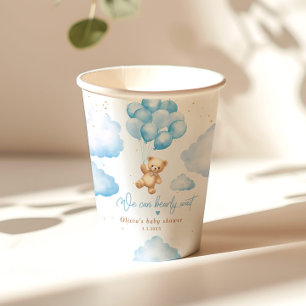 Blauer Teddybär mit Ballons Babydusche Pappbecher