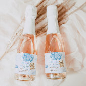 Blauer Teddybär mit Ballons Babydusche Schaumweinetikett