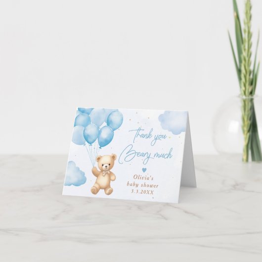 Blauer Teddybär mit Ballons Danke Karte (Vorderseite)