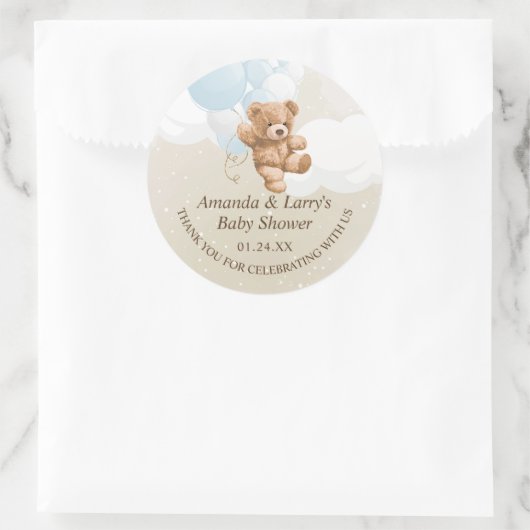 Blauer Teddybär mit Ballons Runder Aufkleber (Tasche)