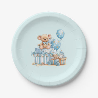 Blauer Teddybär Mond & Sterne Jungen-Baby-Party-Pa Pappteller