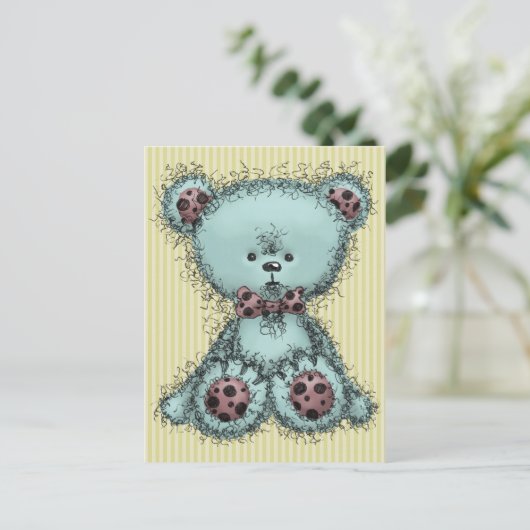 Blauer Teddybär Postkarte (Stehend Vorderseite)