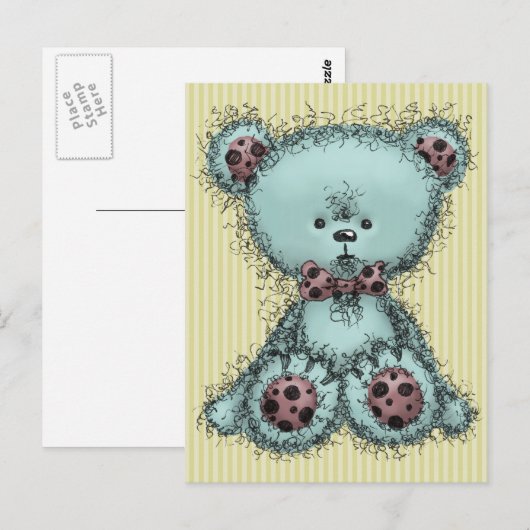 Blauer Teddybär Postkarte (Vorne/Hinten)