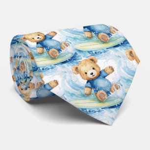 Blauer Teddybär surft Krawatte