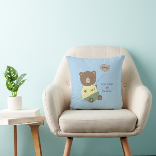 Blauer Teddybär Valentinstag Kissen