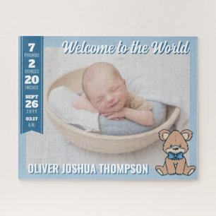 Blauer Teddybär Willkommen in der Welt Baby Junge Puzzle