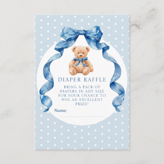Blauer Teddybär-Windel-Raffle-Ticket Begleitkarte (Vorderseite)