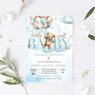 Blauer Teddybär Wir können es kaum erwarten Baby S Einladung