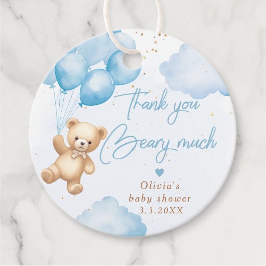 Blauer Teddybärenballon Vielen Dank beary viel Geschenkanhänger (Vorderseite)