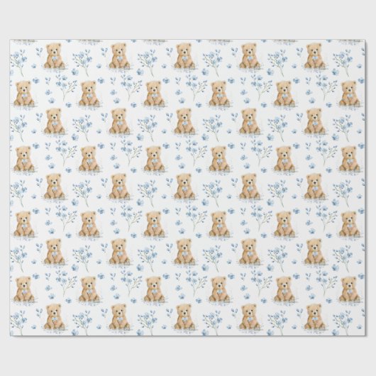 Blauer Teeddy mit Baby Duschpapier Geschenkpapier (Flach)