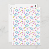 Blauer Teekessel Rosa Blume Illustration Postkarte (Vorne/Hinten)