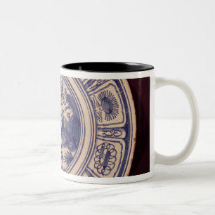 Blauer Teller, leitend von einem späten Ming Zweifarbige Tasse