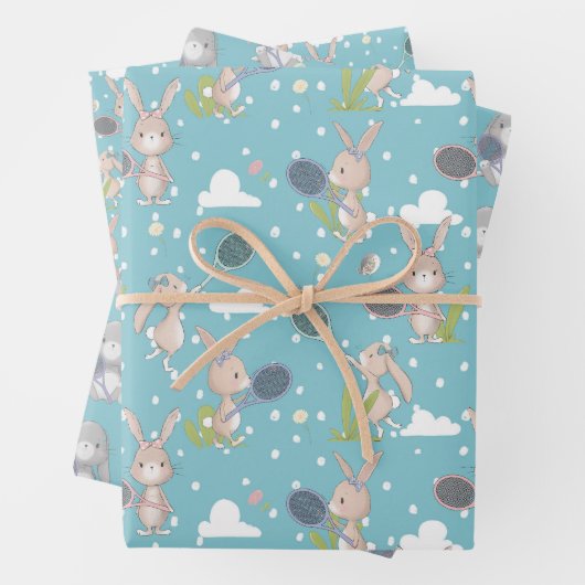 Blauer Tennisbunny individuell anpassbar Geschenkpapier Set (Beispiel)